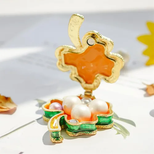 Miniatura 2 de YU FENG Cajas de baratijas de trébol de cuatro hojas con bisagras, esmaltadas con joyas, caja decorativa de flores para anillos coleccionable