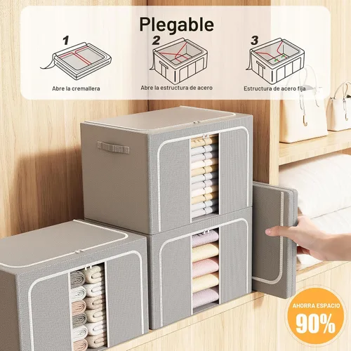 Miniatura 3 de Contenedores de almacenamiento de ropa con marco de metal, caja de almacenamiento plegable, organizadores de ropa, contenedores de almacenamiento