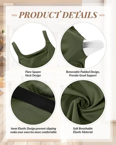 Miniatura 5 de Locoowai 3 piezas de camiseta sin mangas para mujer, cuello cuadrado, camiseta sin mangas para fitness, informal, básica, para entrenamiento, yoga