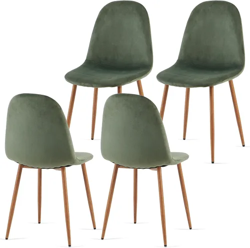 Miniatura 6 de Juego de 4 sillas de comedor de terciopelo, modernas sillas tapizadas con patas de metal para sala, dormitorio, comedor, sillas de comedor verdes