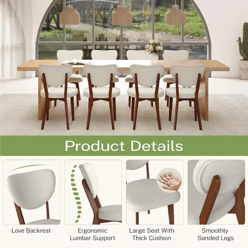 Miniatura 4 de Juego de 2 sillas de comedor de madera, silla de comedor tapizada de tela moderna, sillas de cocina, silla de cena de granja para cocina y comedor