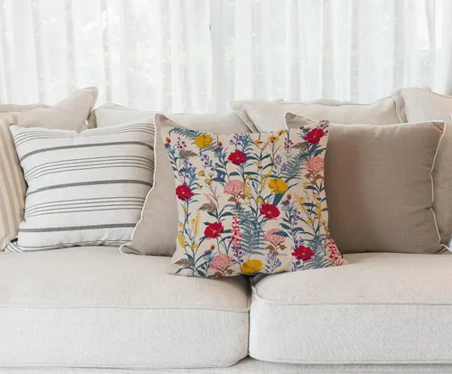 Miniatura 34 de Solekla Funda de almohada cuadrada de lino y algodón con flores blancas y negras, funda de cojín decorativa para sofá de 18 x 18 pulgadas Sl157
