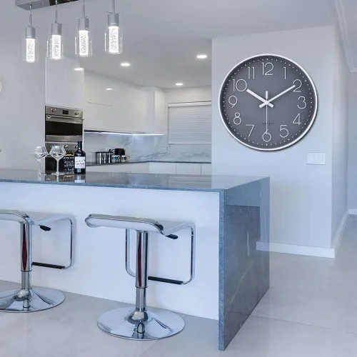 Miniatura 4 de jomparis - Reloj de pared redondo de 13.5 pulgadas, silencioso, sin tictac, decorativo, estilo simple y moderno, funciona con pilas, para Gris