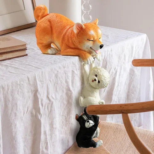 Miniatura 4 de Estatua realista de cachorro linda, resina creativa de tres Schnauzers de rescate, adornos de escultura de entrada, sala de estar, gabinete de vino