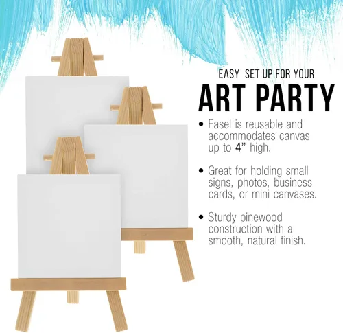 Miniatura 5 de U.S. Art Supply Lienzo estirado de 2 x 2 pulgadas con kit de caballete de 5 pulgadas (paquete de 12) – Soporte de mesa de madera natural con marco