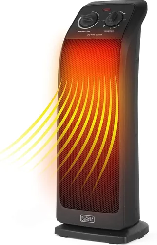 BLACK+DECKER Calentador de torre de cerámica oscilante, calentador de espacio de 1500 W y ventilador combinado con termostato ajustable, 3 ajustes,