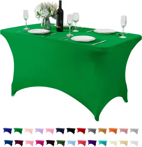 Miniatura 134 de Mantel de elastano para mesas de 4, 6 u 8 pies, mantel elástico universal ajustable para fiestas, banquetes, bodas y eventos - Verde manzana