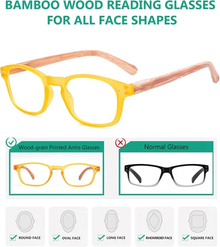 Miniatura 4 de Eyekepper Gafas de lectura clásicas para hombre, paquete de 5 con bisagras de resorte Brazos impresos de grano de madera