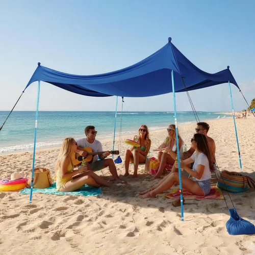 Miniatura 18 de CROWN SHADES Tienda de campaña de playa de 7 x 7, toldo de playa fácil de desplegar, UPF50+, 2 postes ajustables, turquesa