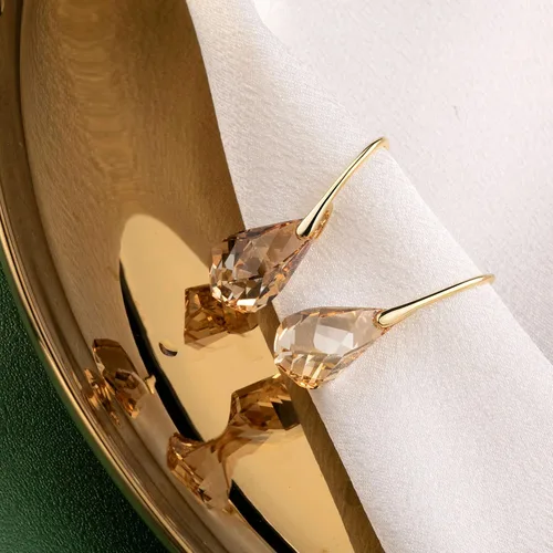 Miniatura 4 de Pendientes de lágrima de cristal de plata de ley S925, aretes colgantes chapados en oro para mujer