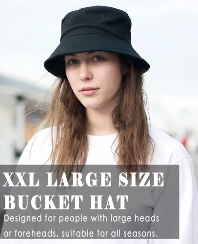 Miniatura 7 de Sombrero de pescador XXL grande de algodón para mujeres y hombres, cabeza grande, reversible, de gran tamaño, sombreros de pescador, unisex