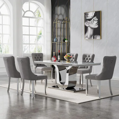 Miniatura 8 de SSLine Mesa de comedor moderna para mesa de cocina de mármol sintético de 6,70 pulgadas, mesa de comedor rectangular para muebles de cocina