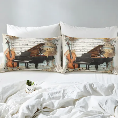 Miniatura 6 de Juego de sábanas de violonchelo de piano tamaño individual, juego de ropa de cama de 3 piezas para niños y niñas, decoración de habitación