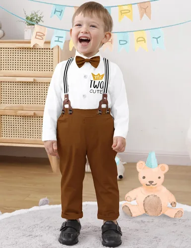 Miniatura 2 de AGAPENG Traje de primer cumpleaños para niño Mr Onederful First Gentleman Bowtie Mameluco con tirantes y sombrero de corona