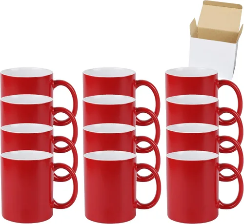 Miniatura 33 de Taza de café de sublimación de cerámica blanca de 11 onzas con colores sólidos en el interior y mango negro, rojo, rosa, azul, verde y amarillo, 6