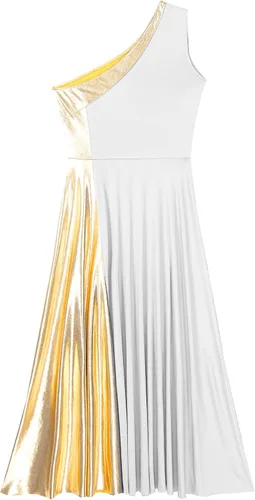 Miniatura 6 de Vestido de baile de alabanza lírico metálico de un hombro para mujer, sin mangas, ropa de baile litúrgica