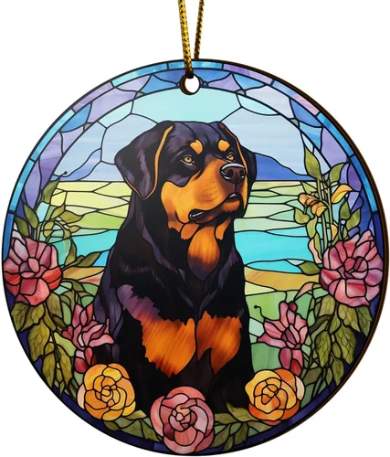 Miniatura 14 de V VIBEPY Rottweiler impreso en 2D, adornos para perros, adornos de madera de 2 lados de 3.5 pulgadas, regalo para amantes de Rottweiler, decoración