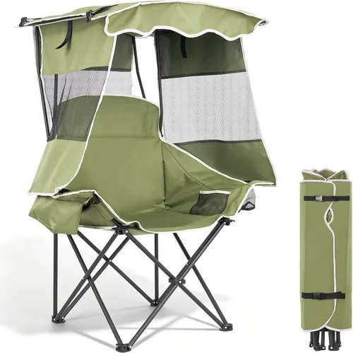 Miniatura 12 de LILYPELLE Silla de playa con toldo y reposapiés, silla de camping plegable portátil con bolsa enfriadora y soporte para tazas, parasol ajustable