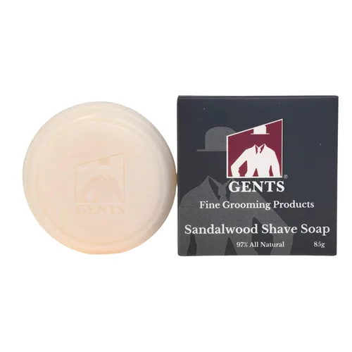 GENTS Jabón de afeitar de sándalo para hombre, barra natural con manteca de karité y glicerina para espuma rica, 3 onzas