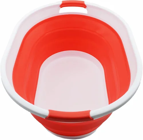 Miniatura 10 de SAMMART Cesta de lavandería plegable de plástico de 28L (7.4 galones), tina ovalada, tina de lavado portátil, cesta de lavandería que ahorra