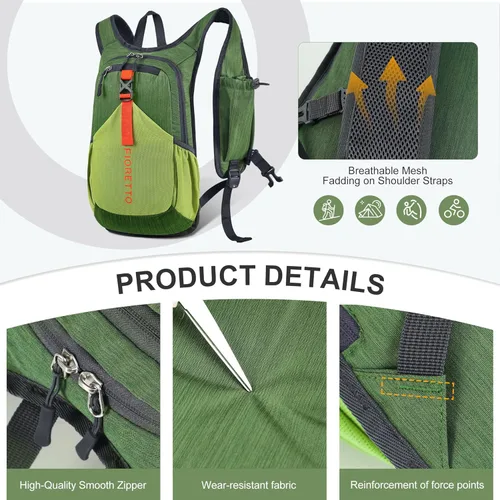 Miniatura 7 de FIORETTO Mochila de senderismo de 15L para mujeres y hombres, mochila mini plegable, mochila ligera pequeña para acampar, viajar al aire libre, Verde