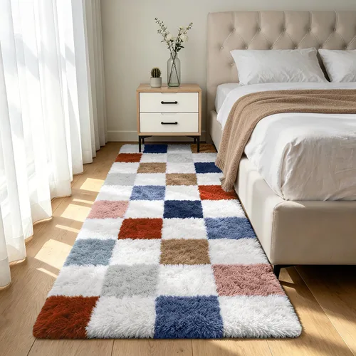 Miniatura 41 de Alfombra peluda para dormitorio, sala de estar, 2 x 6 pies, antideslizante, esponjosa, suave, alfombra lanuda beige y blanca para sala de estar