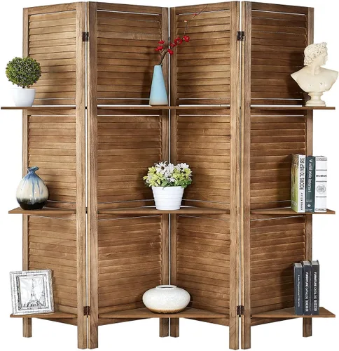 Miniatura 6 de ROSE HOME FASHION Divisor de habitación de madera de 4 paneles de 5.6 pies, paneles de pantalla de privacidad plegables de madera, divisor
