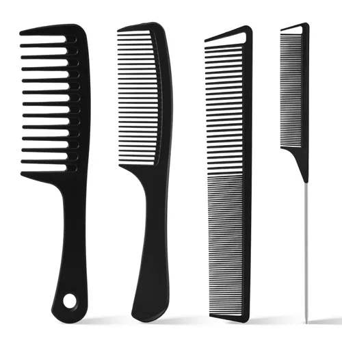 Juego de 4 peines profesionales para mujeres y hombres, cola de rata de diente ancho, peines de pelo de dientes finos, corte trenzado, peluquero
