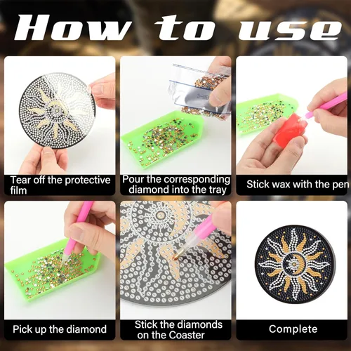 Miniatura 6 de Xuhal Juego de 12 posavasos de pintura de diamantes de tarot, posavasos de arte de diamantes con soporte para bebidas de bricolaje para adultos