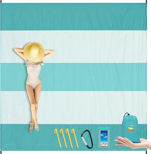 Miniatura 9 de BYDOLL Manta de playa de nailon, impermeable, a prueba de arena, de gran tamaño, 7 x 7 pies, para 1-5 adultos, manta extra grande, ligera, suave