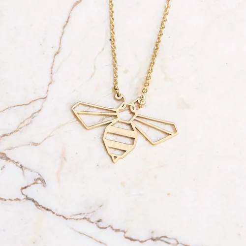 Miniatura 6 de La Menagerie Bee Gold Origami Jewelry - Collar de cadena geométrica de oro - Collar de oro chapado de 18 quilates para mujeres y niñas - Elegante