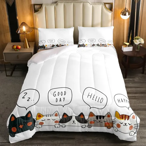 Miniatura 87 de Erosebridal Juego de ropa de cama para niños, tamaño individual, diseño de gatos de dibujos animados, para niñas, niños y adolescentes, edredón