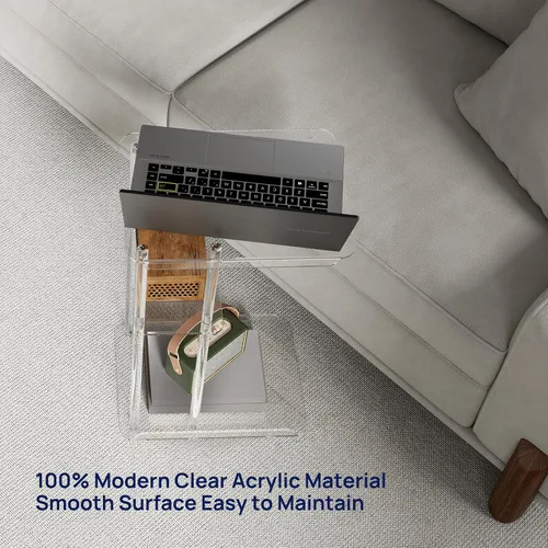 Miniatura 6 de HMYHUM Mesa auxiliar de acrílico transparente, mesa auxiliar en forma de C para sofá, pequeñas mesas de aperitivos para sala de estar, dormitorio