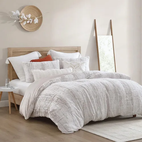 Peri Home Leopard Bedding - Juego de edredón y funda de 3 piezas de piel sintética, súper suave y acogedor, leopardo de nieve marfil, tamaño