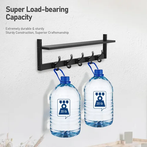 Miniatura 8 de Tatub Perchero de pared de 29 pulgadas con estante, ganchos de pared de madera con almacenamiento, estante de entrada con 5 perchas para baño, sala