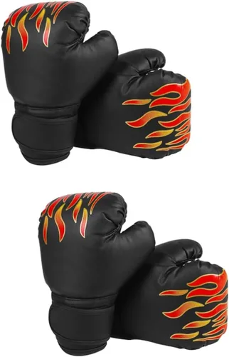 Guantes de boxeo, 2 pares de guantes de kickboxing para niños de 3 a 8 años, guantes de bolsa de lucha para hombre, guantes de boxeo Eva Black Flame