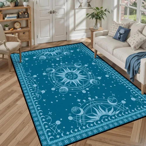 Miniatura 19 de 5' X 7' Alfombra con diseño de sol y luna, alfombras boho celestiales para dormitorio, sala de estar, estilo bohemio, oculto, media luna, solar