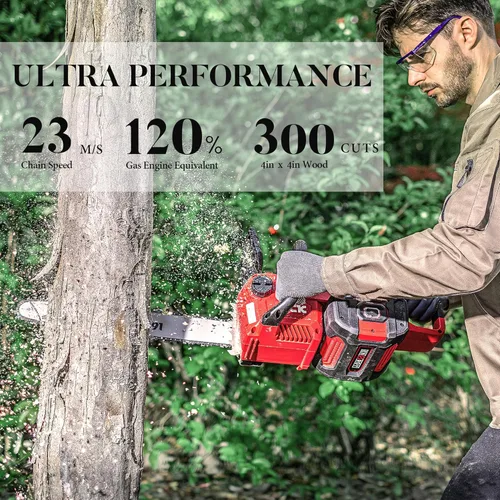 Miniatura 3 de DCK Motosierra inalámbrica de 58 V, motosierra eléctrica sin escobillas, motosierra alimentada por batería de 16 pulgadas con batería de 4.0 Ah
