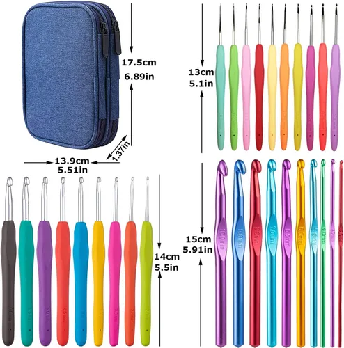 Miniatura 2 de Juego de 100 ganchos de ganchillo en estuche con mango ergonómico de agarre suave, hilo para tejer, agujas de tejer, kit de accesorios para agujas