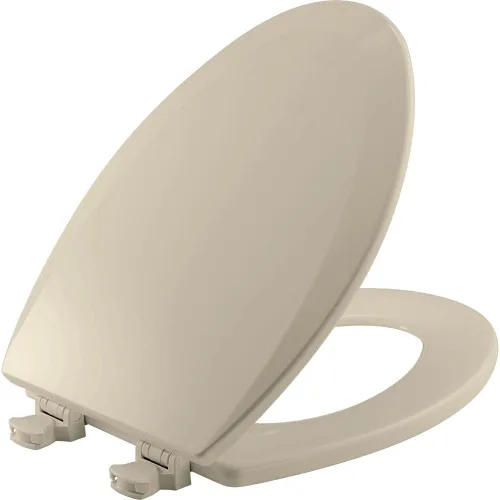 Bemis 1500EC 146 - Asiento de inodoro con bisagras Fácil Limpia & Cambia, madera esmaltada duradera y anodizada, diseño alargado, color almendra