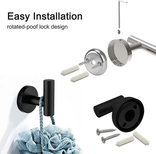 Miniatura 7 de Juego de 7 piezas de accesorios de baño, juego de estante de baño de acero inoxidable negro mate montado en pared, incluye barra para toallas de 16