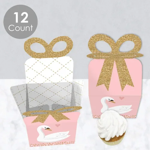 Miniatura 3 de Big Dot of Happiness Swan Soiree - Cajas de regalo cuadradas - Cajas de lazo de cisne blanco para baby shower o fiesta de cumpleaños - Juego de 12