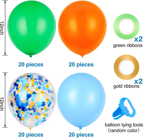 Miniatura 2 de Globos de látex naranja, azul y verde con globos de confeti para fiesta de cumpleaños de dinosaurio baby shower (80 paquetes)