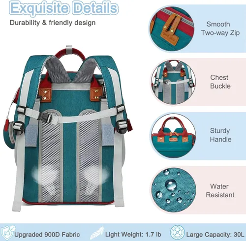 Miniatura 6 de SHITIESHOU Bolsa de pañales para mamá y papá, con cambiador, 19 bolsillos, grande, impermeable, bolsa de pañales para bebé, niña, niño, con bolsillo