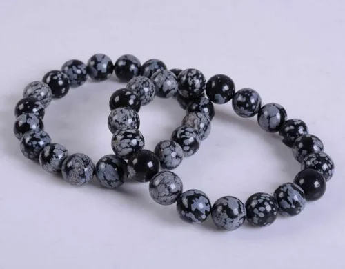 Miniatura 2 de Pulsera elástica de cuentas de obsidiana de copo de nieve de 0.315in con cuentas H23 #11022