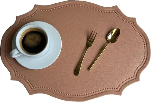 Miniatura 14 de Juego de 6 manteles individuales de cuero lavables, manteles individuales de cuero sintético negro grueso resistentes al calor con forma elíptica