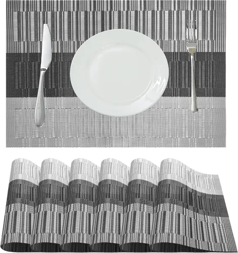 Miniatura 8 de Manteles individuales para mesa de comedor, juego de 6 unidades, resistentes al calor, antideslizantes, de vinilo para cocina y comedor, 18" * 12