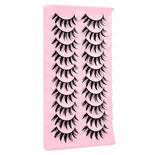 Miniatura 3 de 10 pares de pestañas postizas manga de aspecto natural, racimos ondulados, estilo puntiagudo de 0.630 pulgadas, pestañas japonesas de anime cosplay