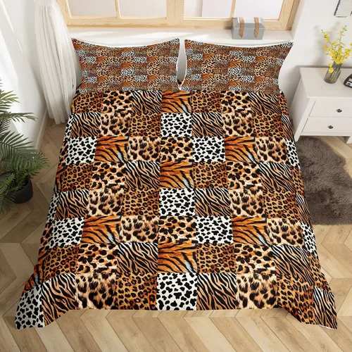 Miniatura 33 de Juego de ropa de cama con estampado de piel de vaca para niños, juego de funda de edredón con patrón de piel de vaca, juego de funda de edredón