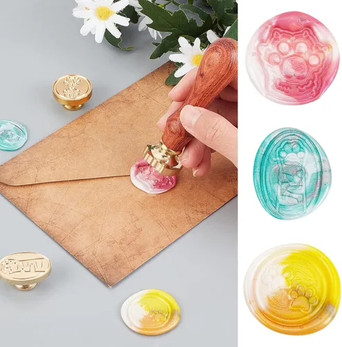 Miniatura 3 de CRASPIRE Juego de cabezales de sello de cera, diseño de huellas de patas, 3 piezas, sellos de cera de sellado vintage, sellos de cobre